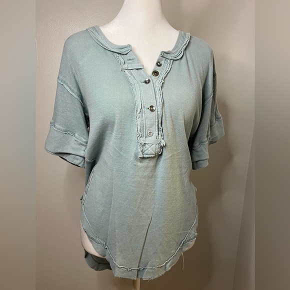 We The Free by Free People Heritage  Henley Ocean Mist – Size XS - Picture 2 of 10